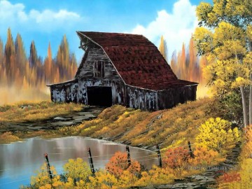 grange rustique Bob Ross freehand paysages Peinture à l'huile